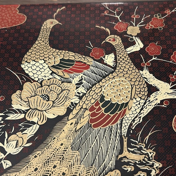 Vintage Japan peacock nesting serving set Japanese lacquer style - Picture 2 of 13